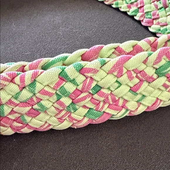 Lilly Pulitzer Vintage Pink and Green Braided Belt with Tortoise Buckle - Picture 3 of 6